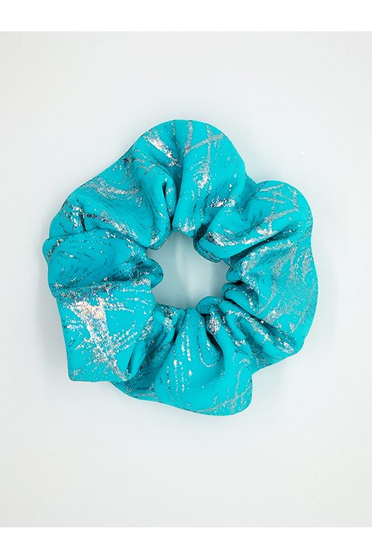 chouchou cheveux scrunchie made in france accessoire coiffure turquoise argent
