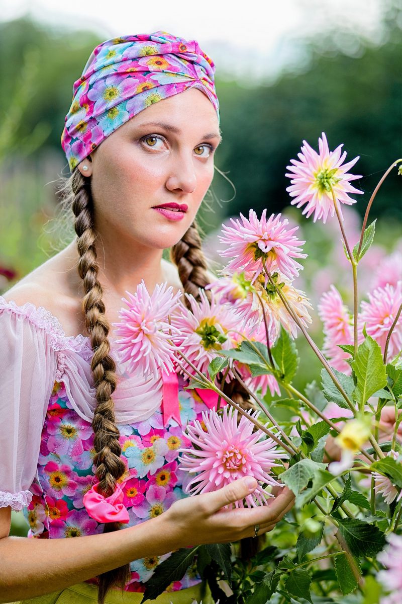 turban rose à fleurs made in france