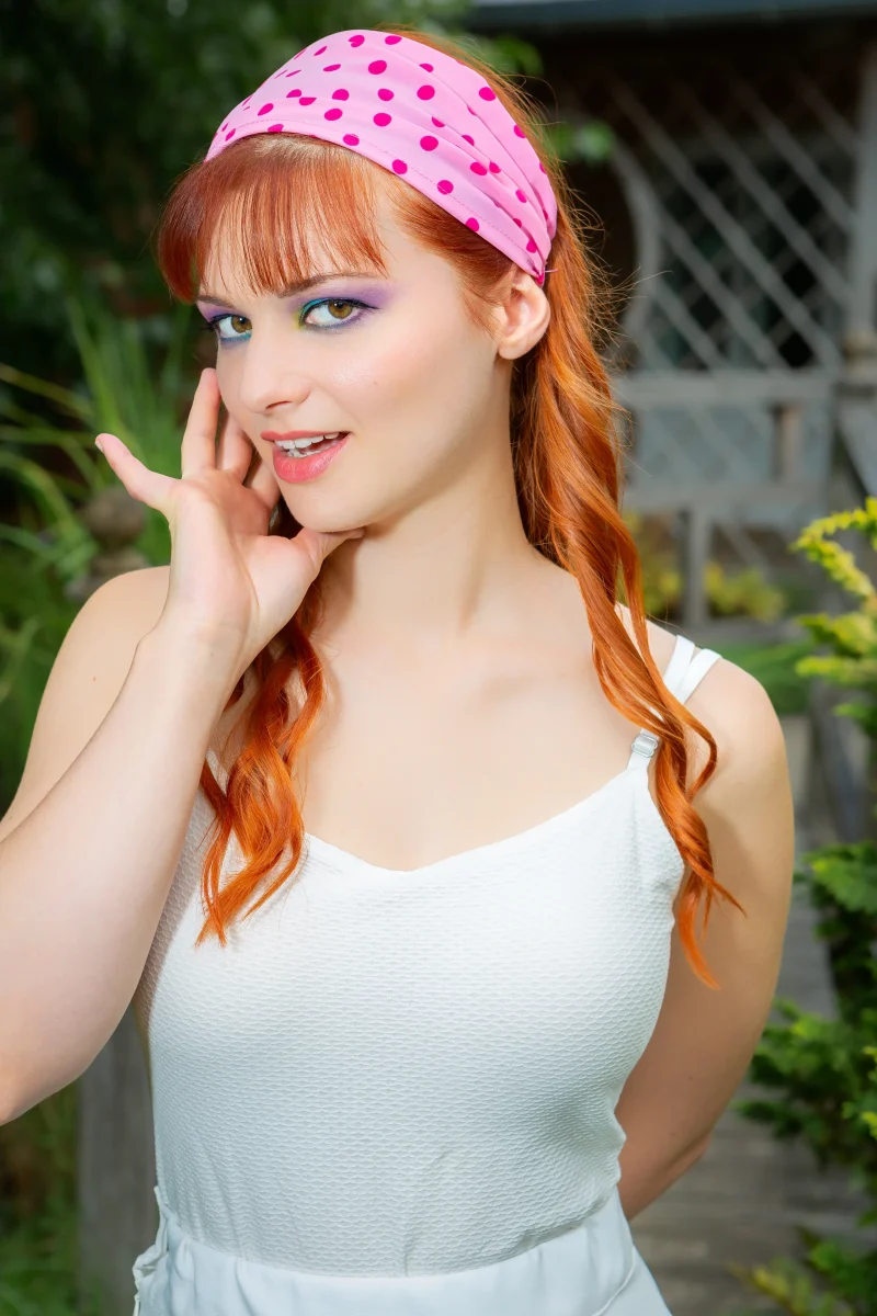 bandeau cheveux fait main Made in France rose à pois