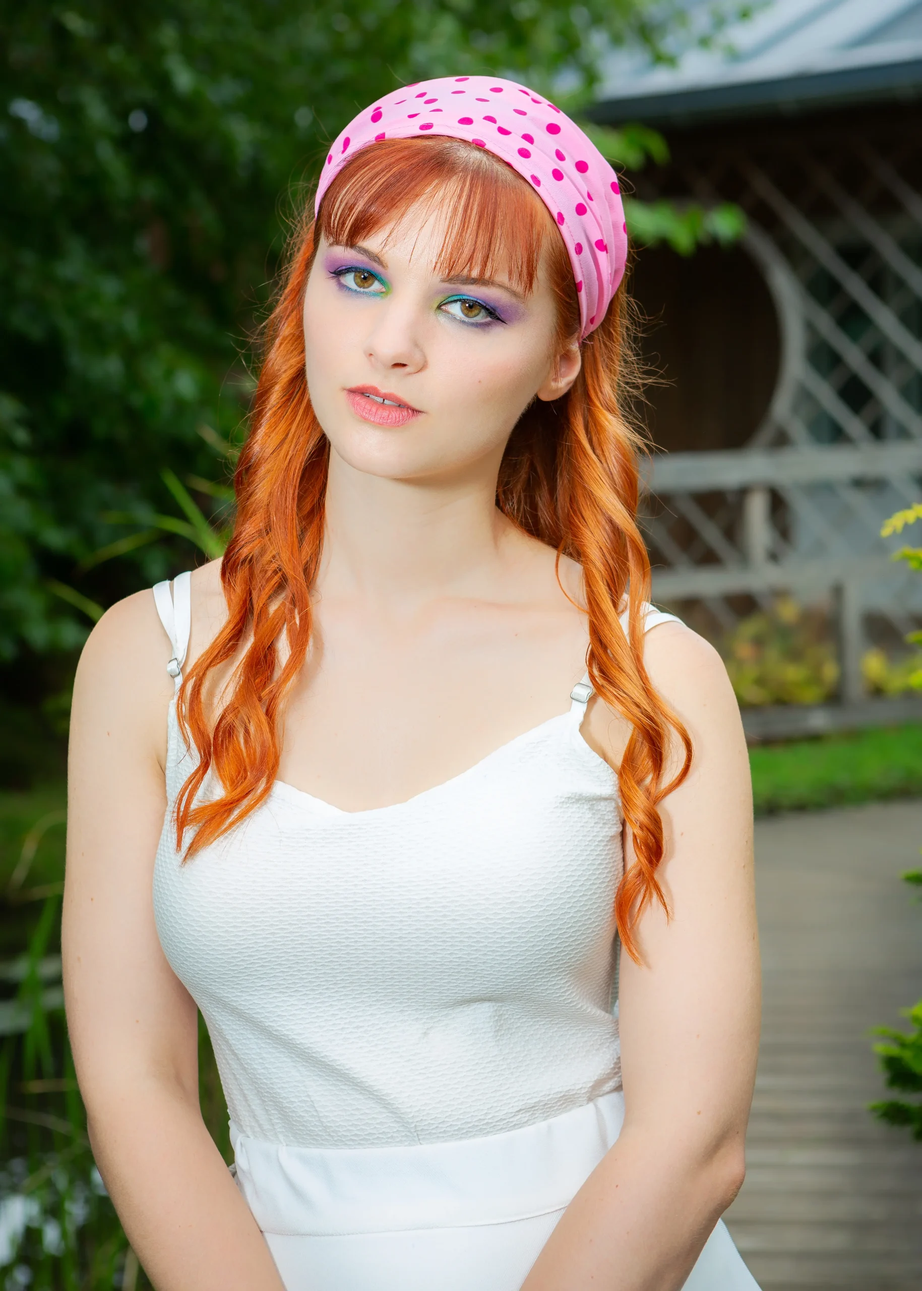 bandeau cheveux fait main Made in France rose à pois