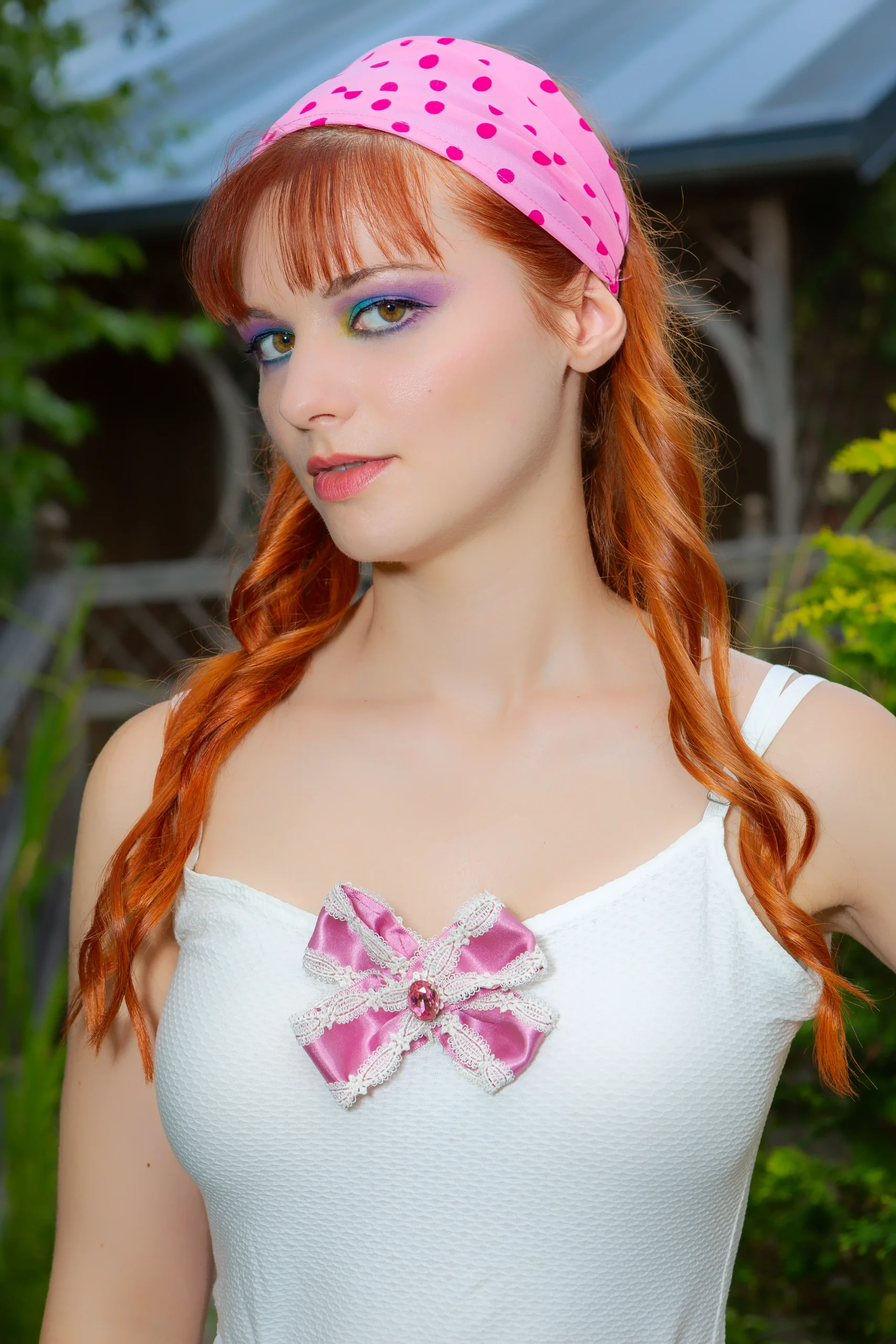 bandeau cheveux fait main Made in France rose à pois