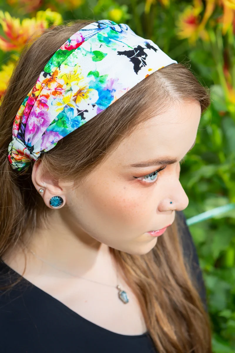 bandeau cheveux fait main Made in France fleurs multicolore