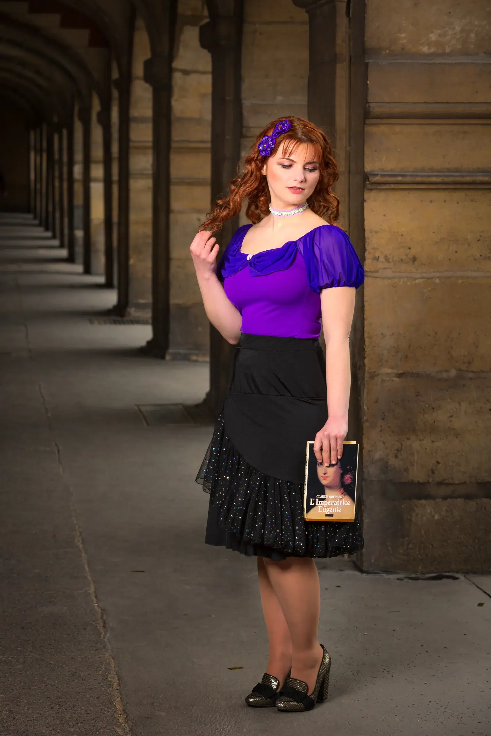 jupe asymétrique noire à paillettes made in france