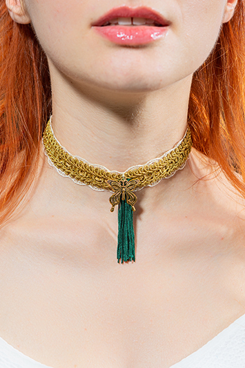 choker vert et or pompon made in france