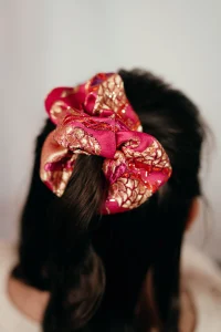 chouchou cheveux made in france fait main jacquard fuchsia