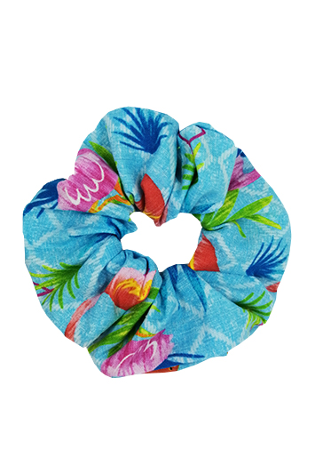 chouchou cheveux made in france fait main coton turquoise imprimé flamant rose