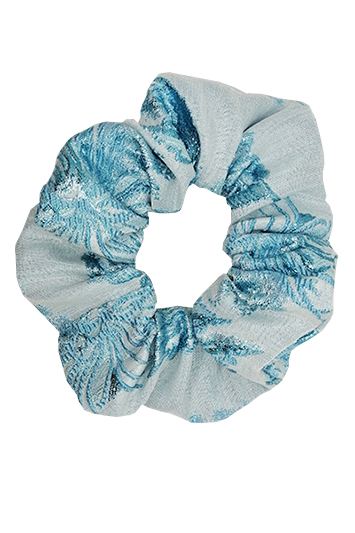 chouchou cheveux brocart bleu ciel made in france