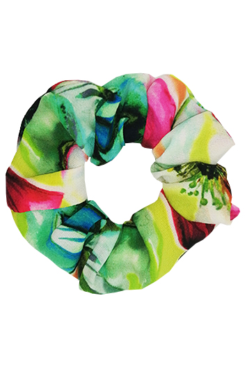 chouchou cheveux made in france fait main vert à fleurs