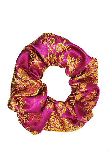 chouchou cheveux made in france fait main brocart fuchsia