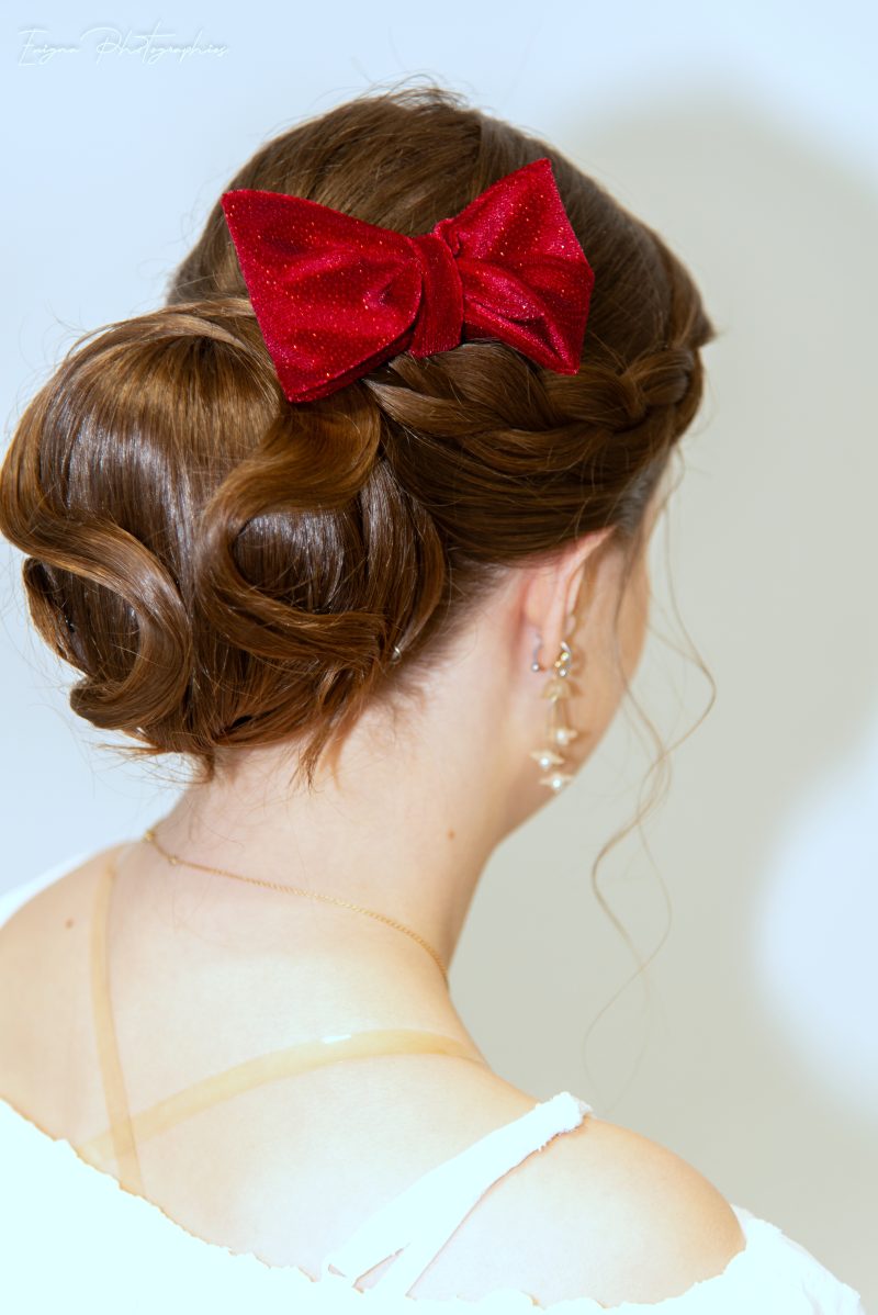 noeud pour cheveux en velours bordeaux pailleté  made in france