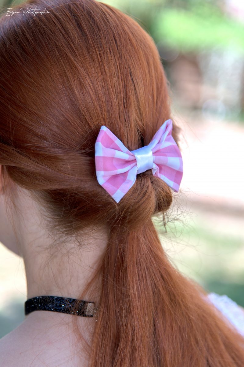 noeud pour cheveux vichy rose made in france