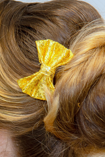 noeud pour cheveux made in france fait main lamé or