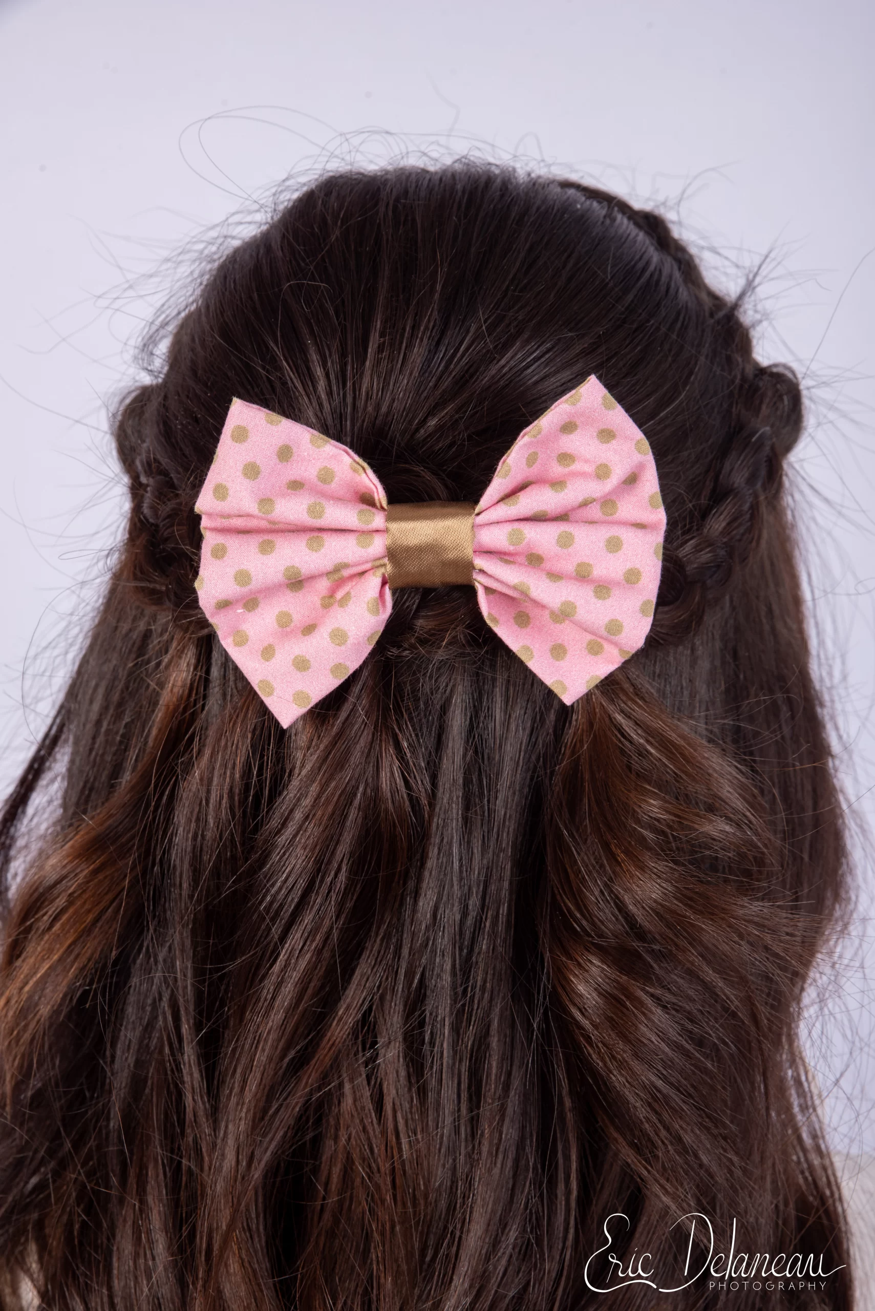 noeud-pour-cheveux-accessoire-made-in-france-vieux-rose-pois noeud pour cheveux made in france accessoire coiffure vieux rose à pois