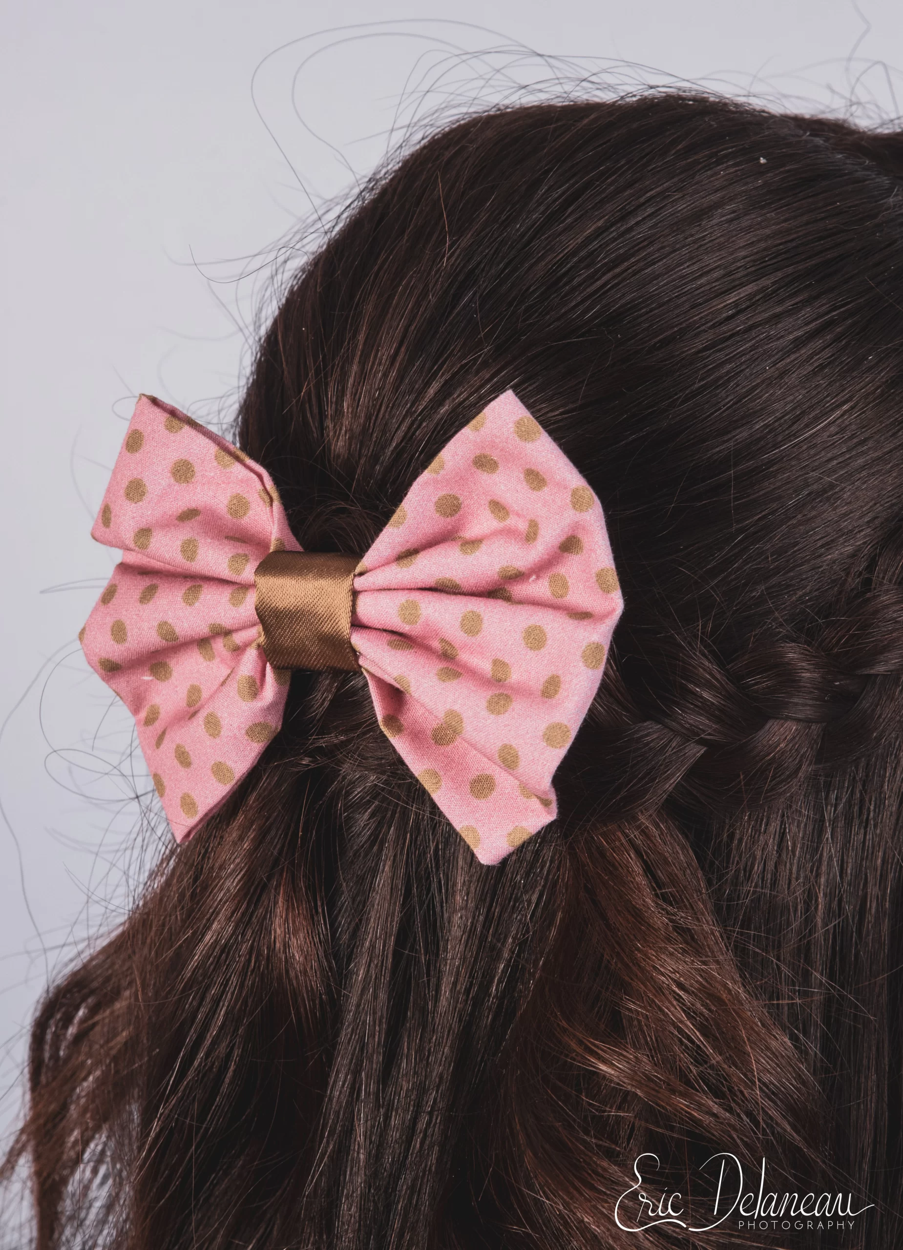 noeud-rose-pois-accessoire-cheveux-made-in-france-fait-main noeud pour cheveux made in france accessoire coiffure vieux rose à pois