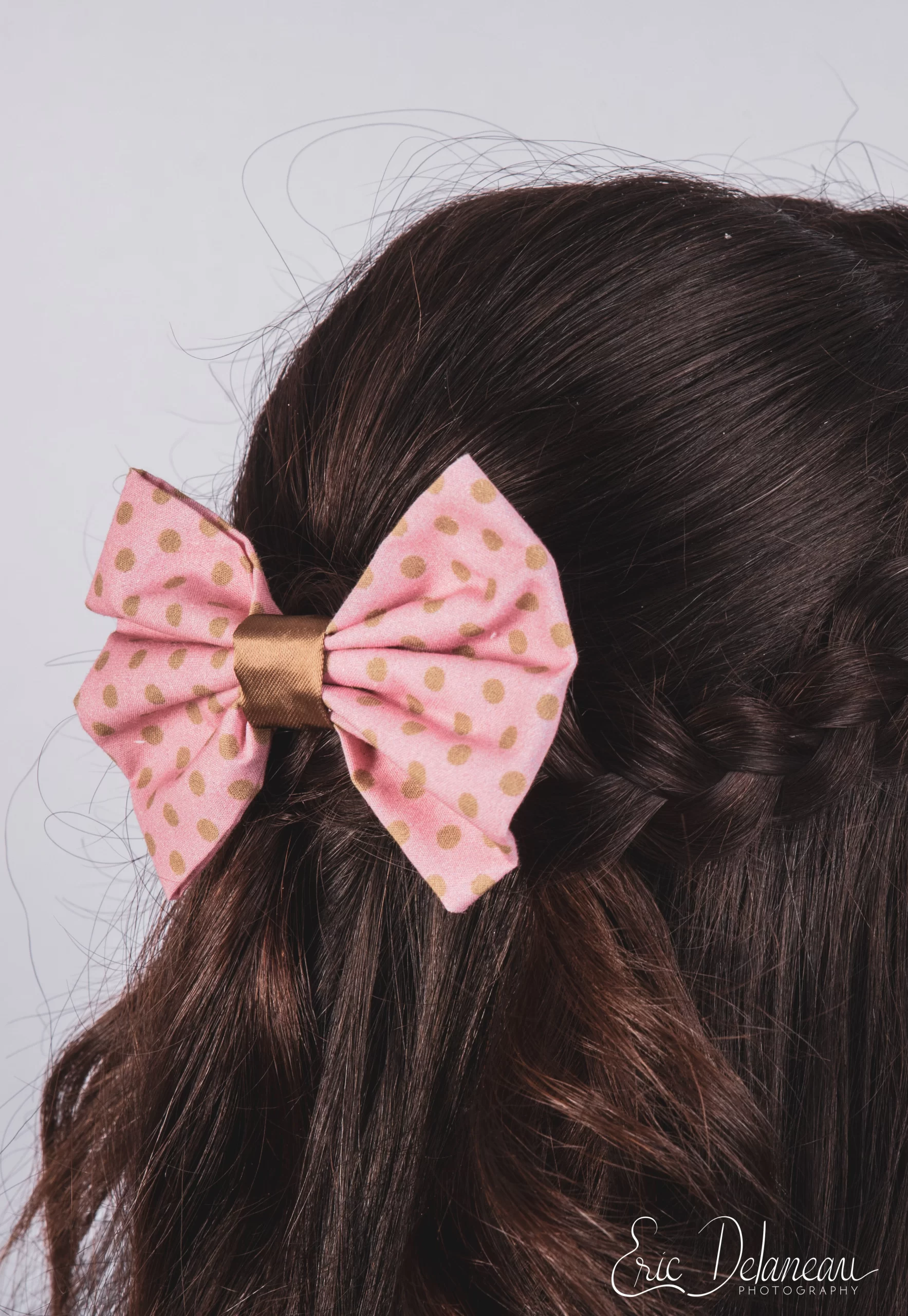 noeud-rose-pois-pour-cheveux-made-in-france-fait-main noeud pour cheveux made in france accessoire coiffure vieux rose à pois