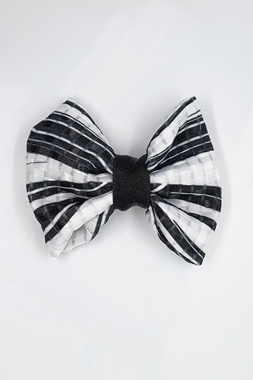 noeud pour cheveux en brocart noir et blanc rayé made in france