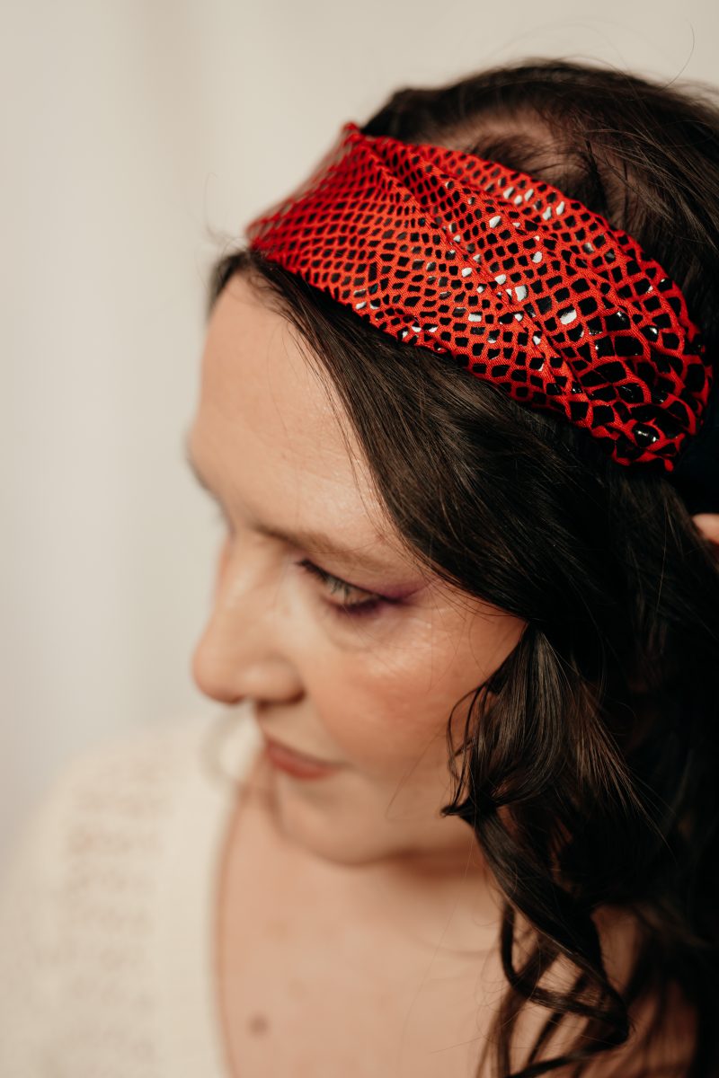 bandeau cheveux rouge made in france lycra serpent