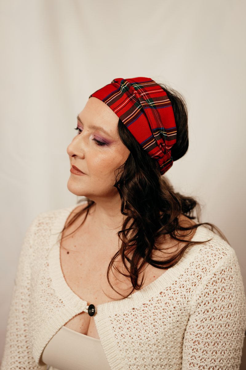 bandeau cheveux en tartan rouge made in france