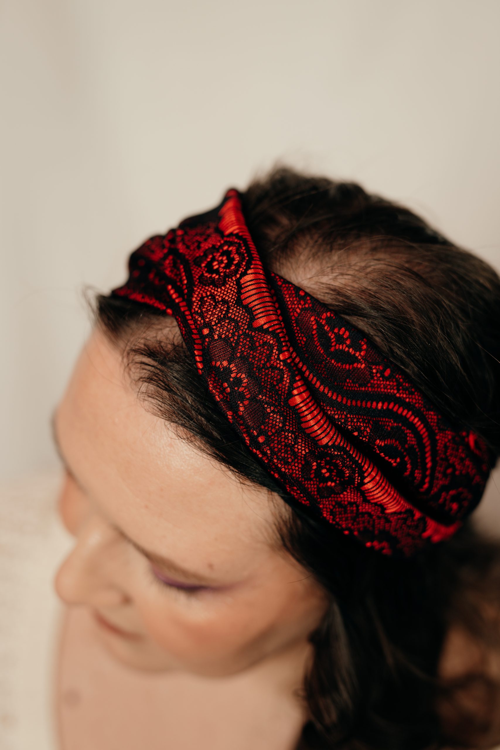 bandeau cheveux made in france satin rouge