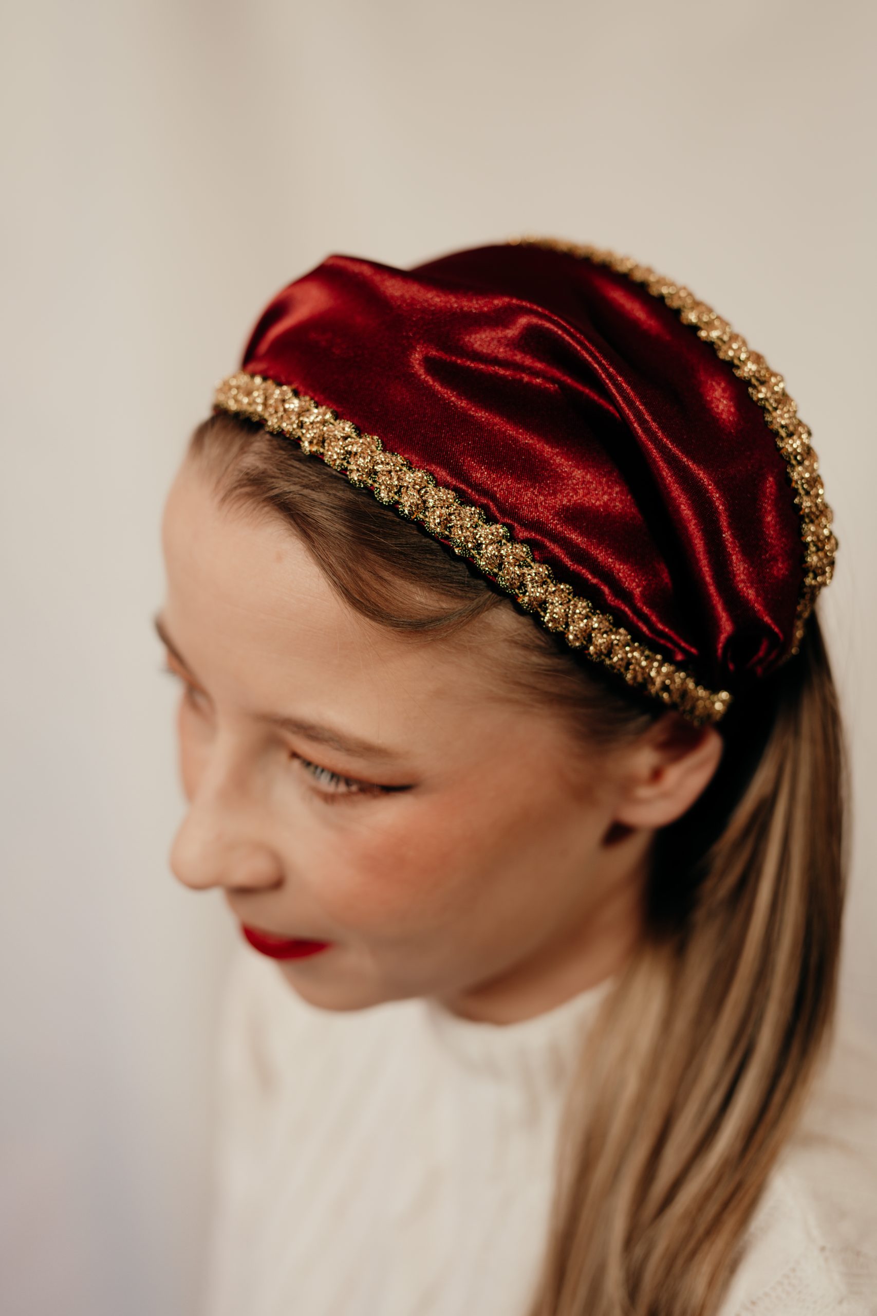 bandeau cheveux made in france satin bordeaux