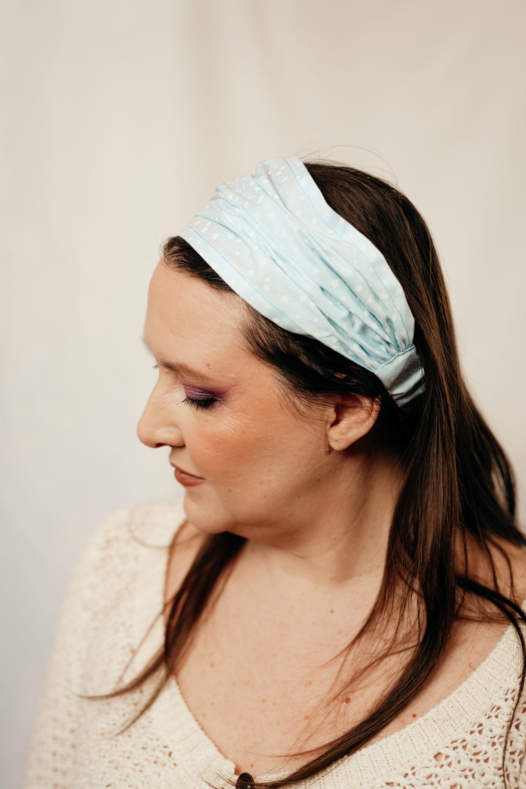 bandeau cheveux made in france bleu ciel imprimé étoiles cendrillon