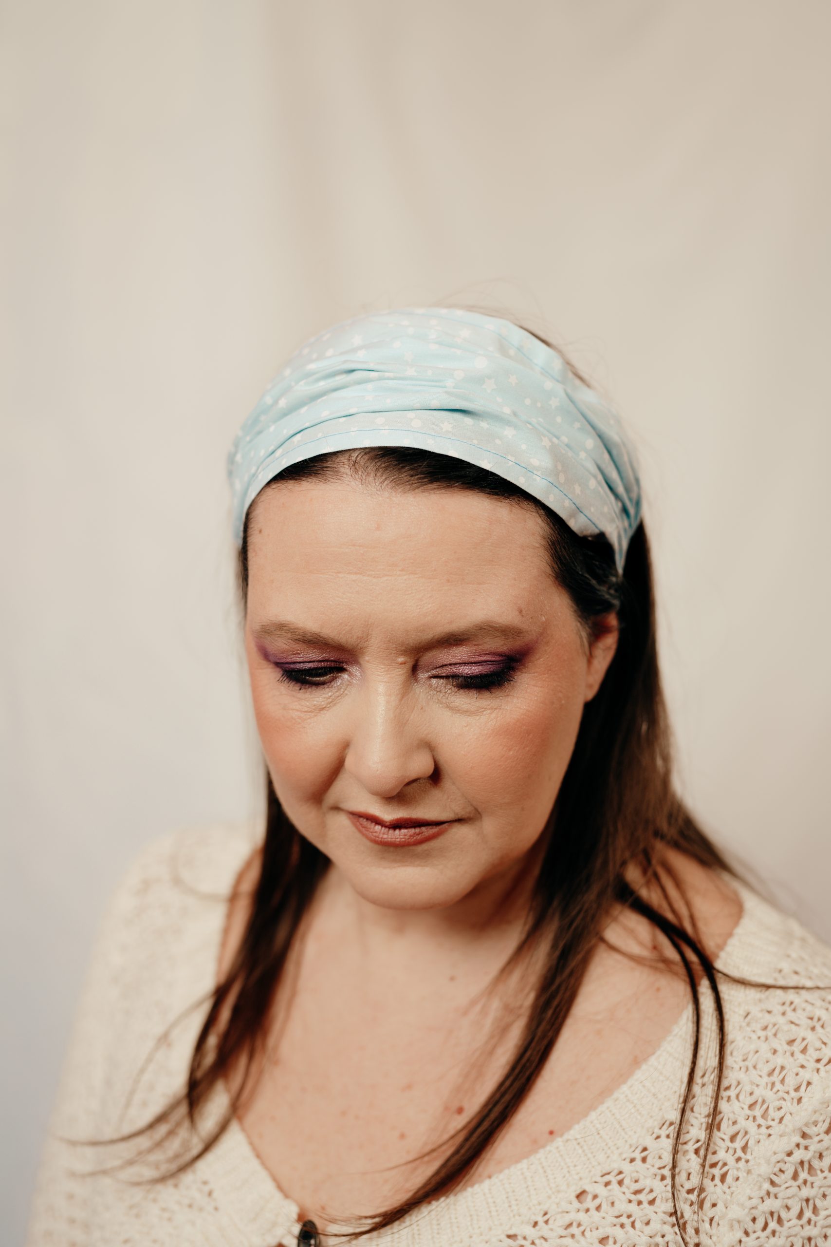 bandeau cheveux made in france bleu ciel imprimé étoiles cendrillon