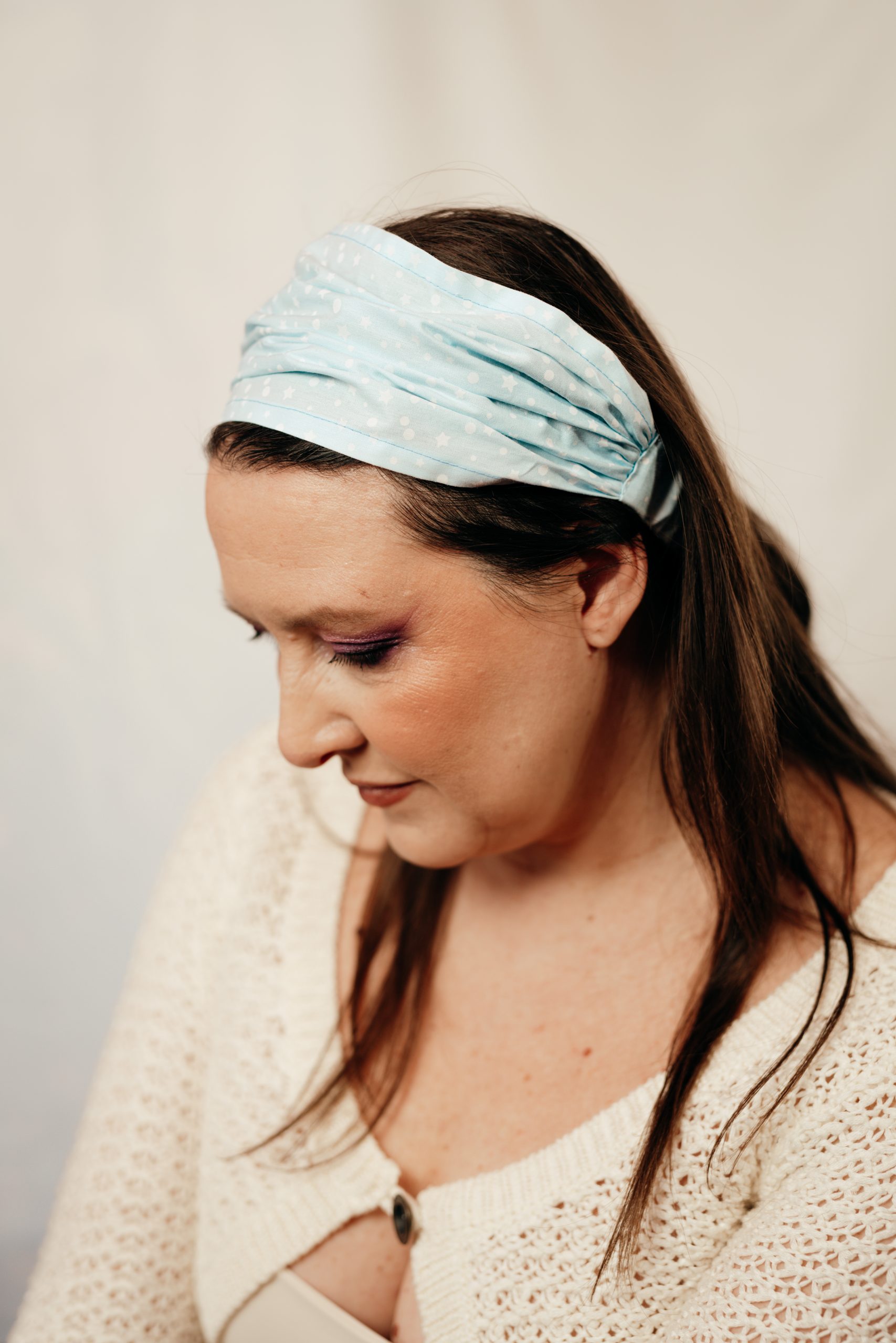 bandeau cheveux made in france bleu ciel imprimé étoiles cendrillon