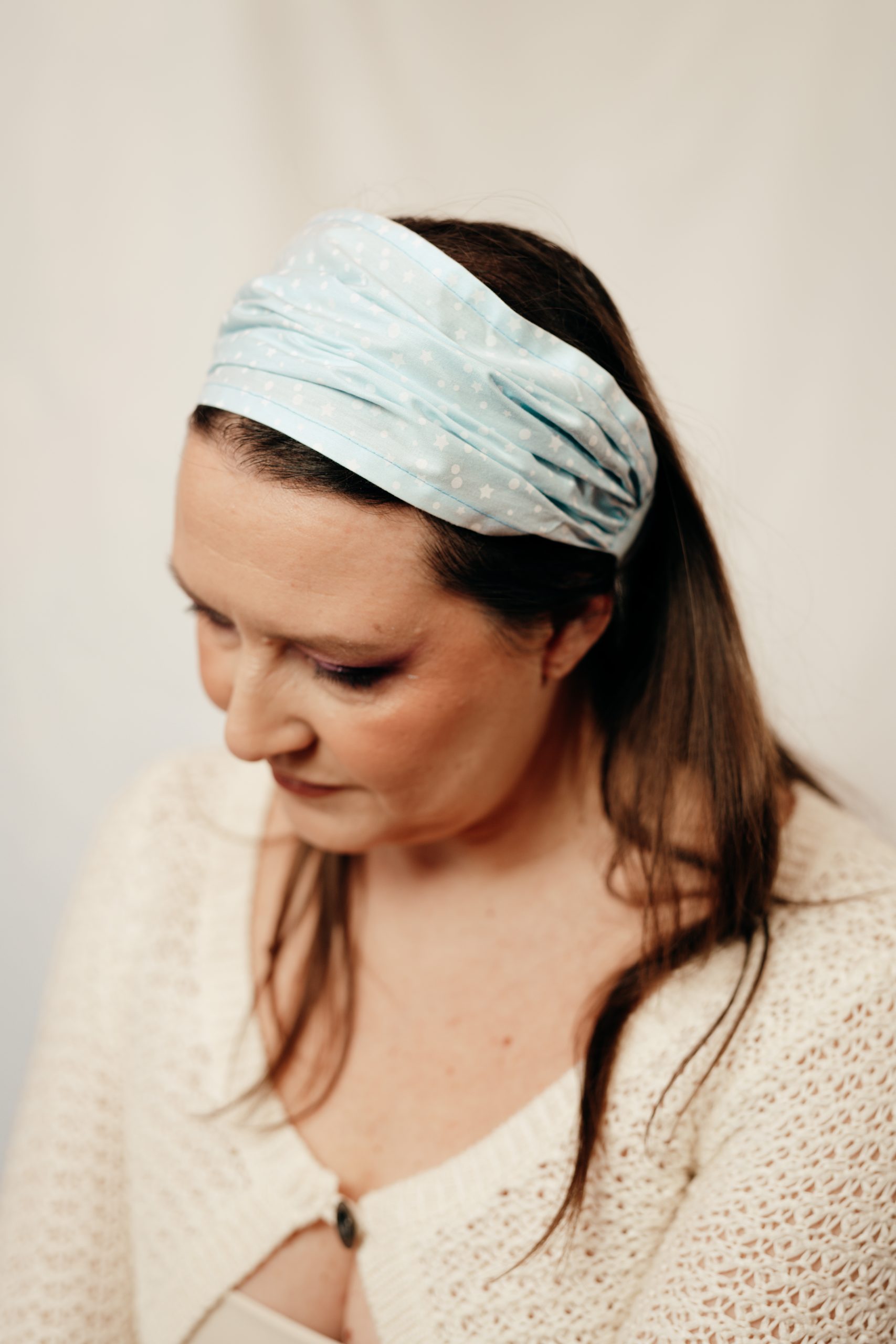 bandeau cheveux made in france bleu ciel imprimé étoiles cendrillon