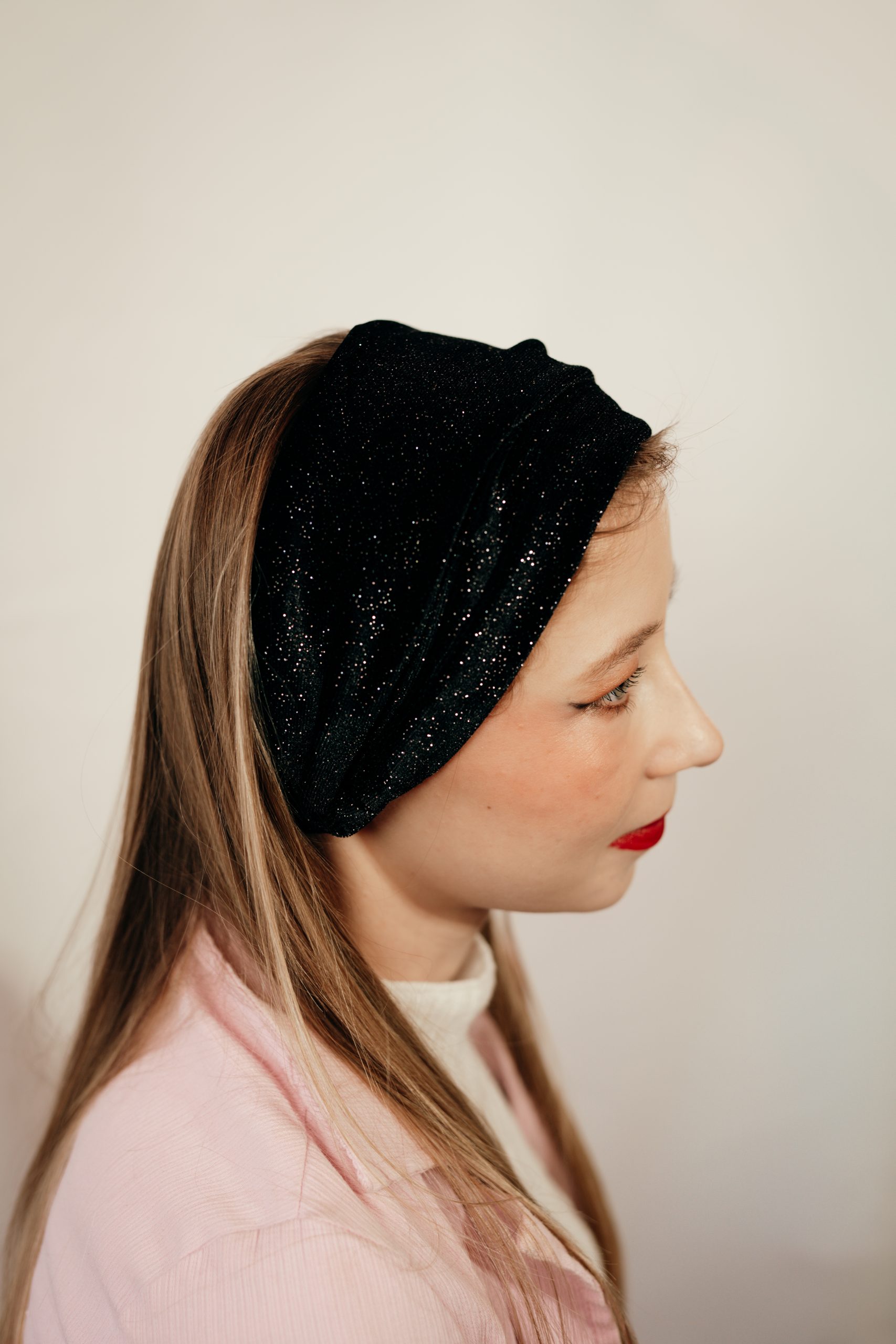 bandeau cheveux made in france velours noir pailleté