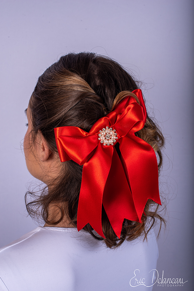 Accessoire cheveux noeud à pans en satin rouge Made in France pour les cheveux Libellule – Image 5