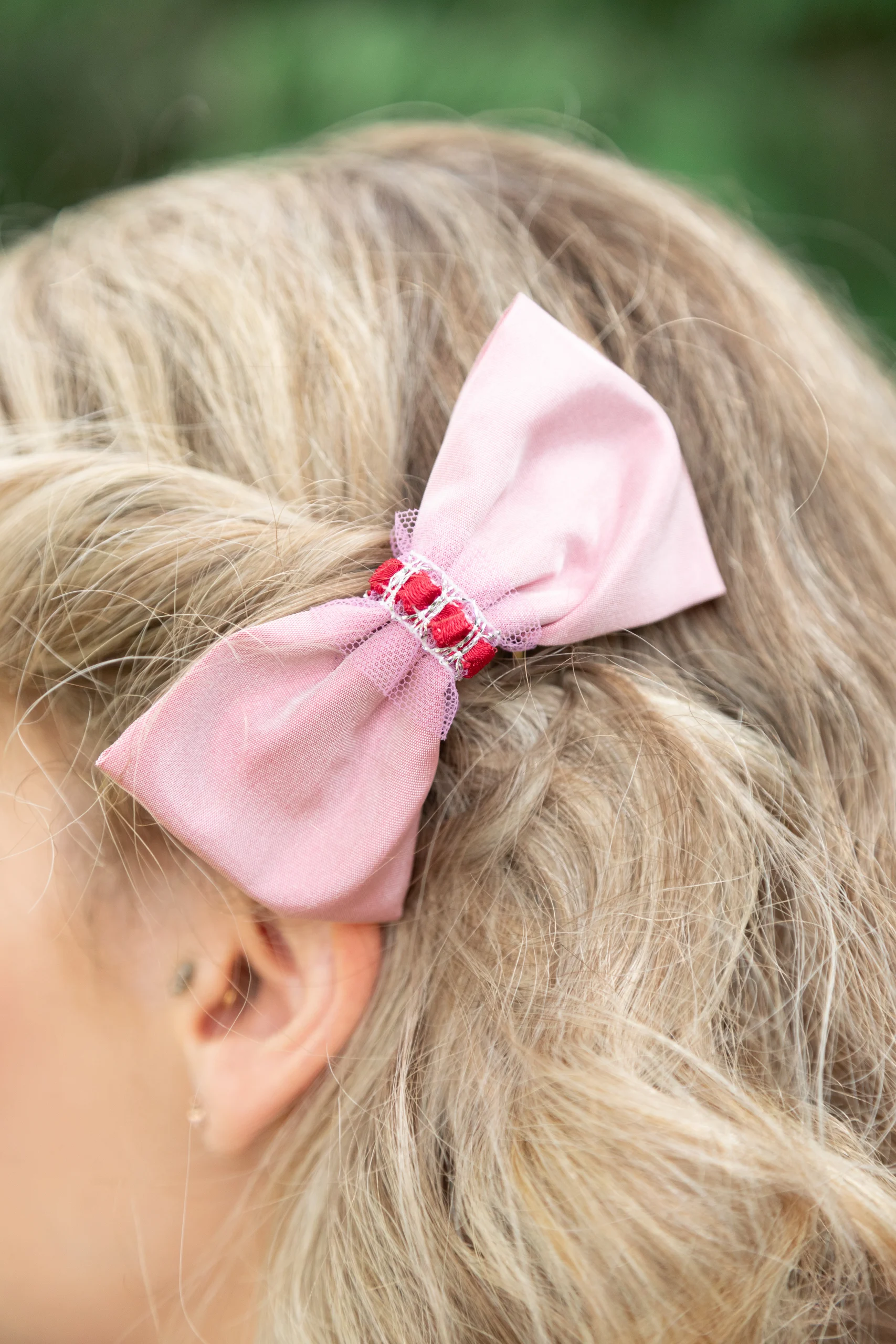 noeud pour cheveux taffetas rose made in france