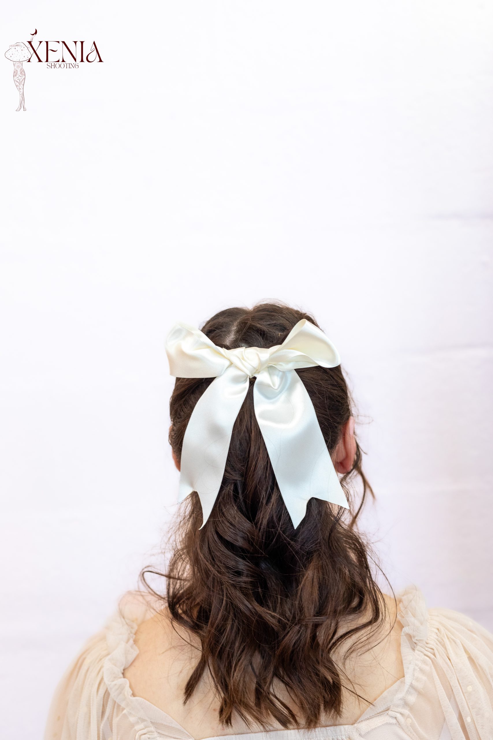 noeud pour cheveux en satin ivoire made in france