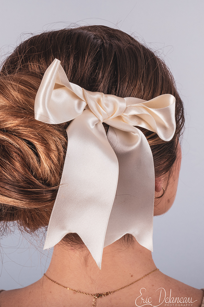 noeud pour cheveux en satin ivoire made in france