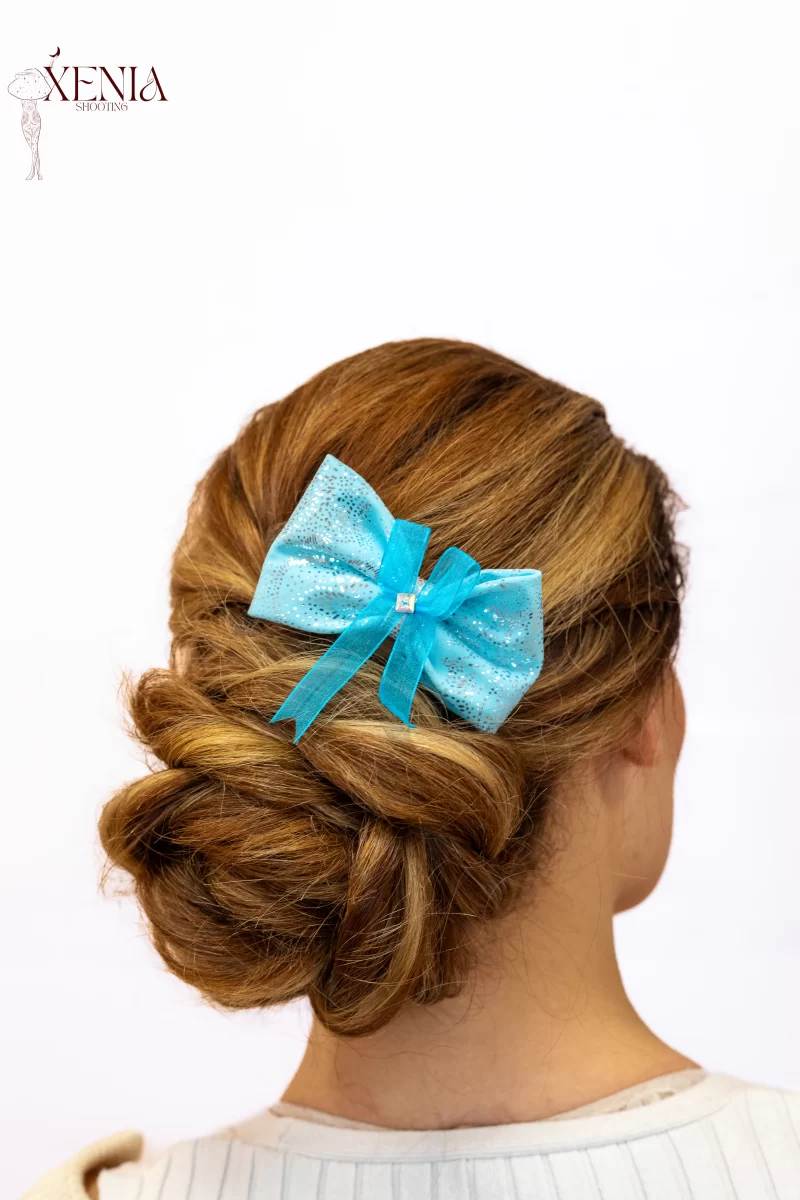 noeud pour cheveux made in france turquoise lamé argent