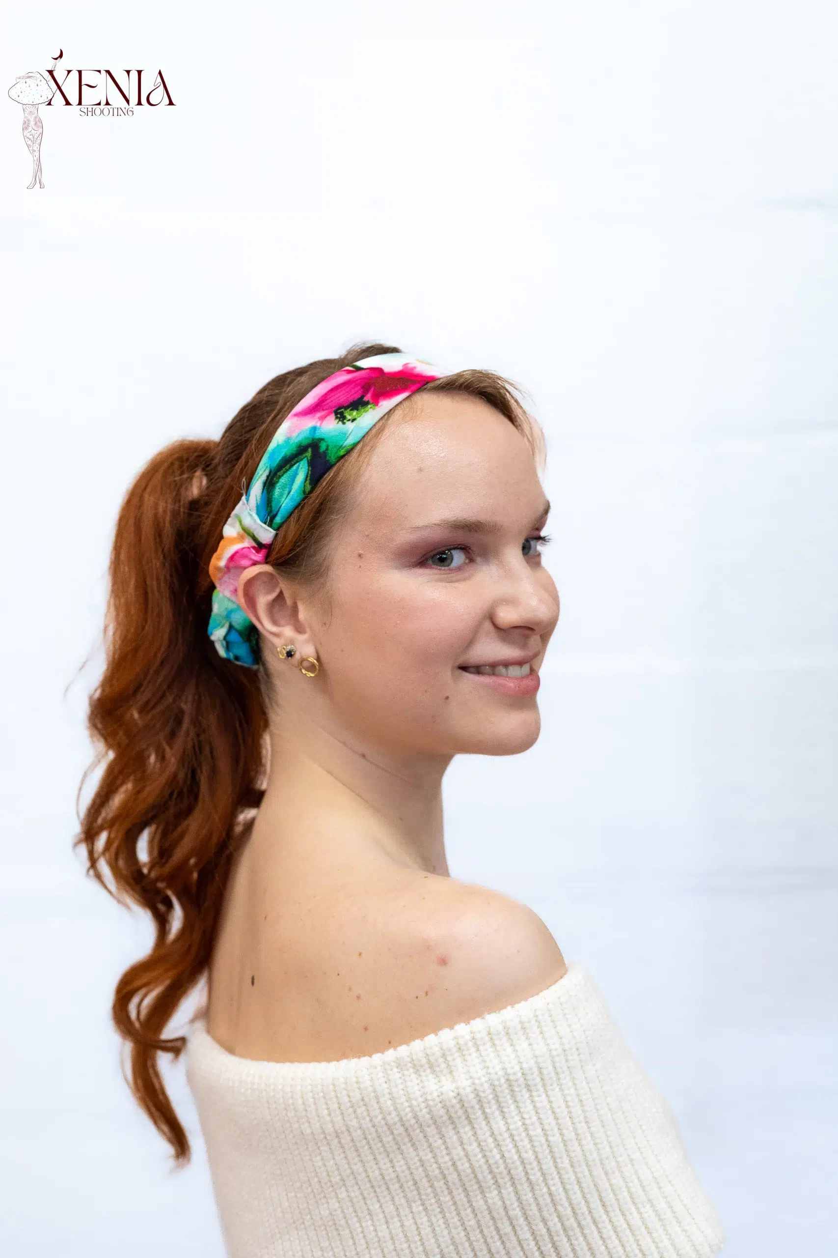 bandeau cheveux vert à fleurs made in france