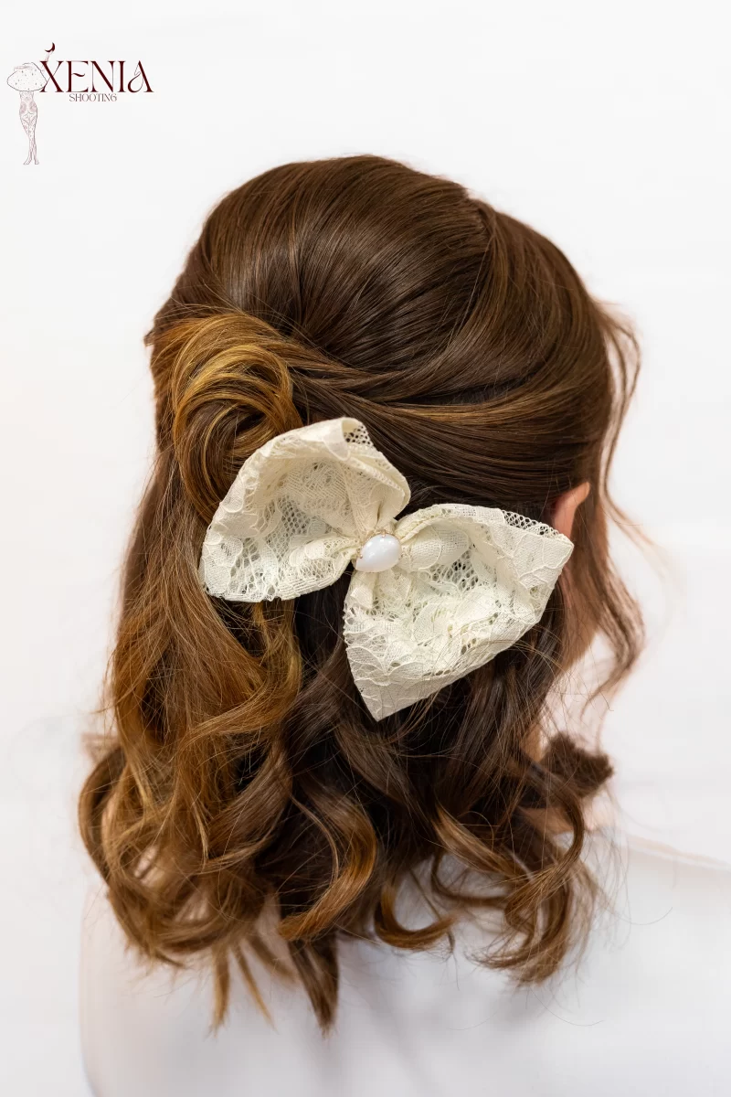 noeud pour cheveux en dentelle ivoire