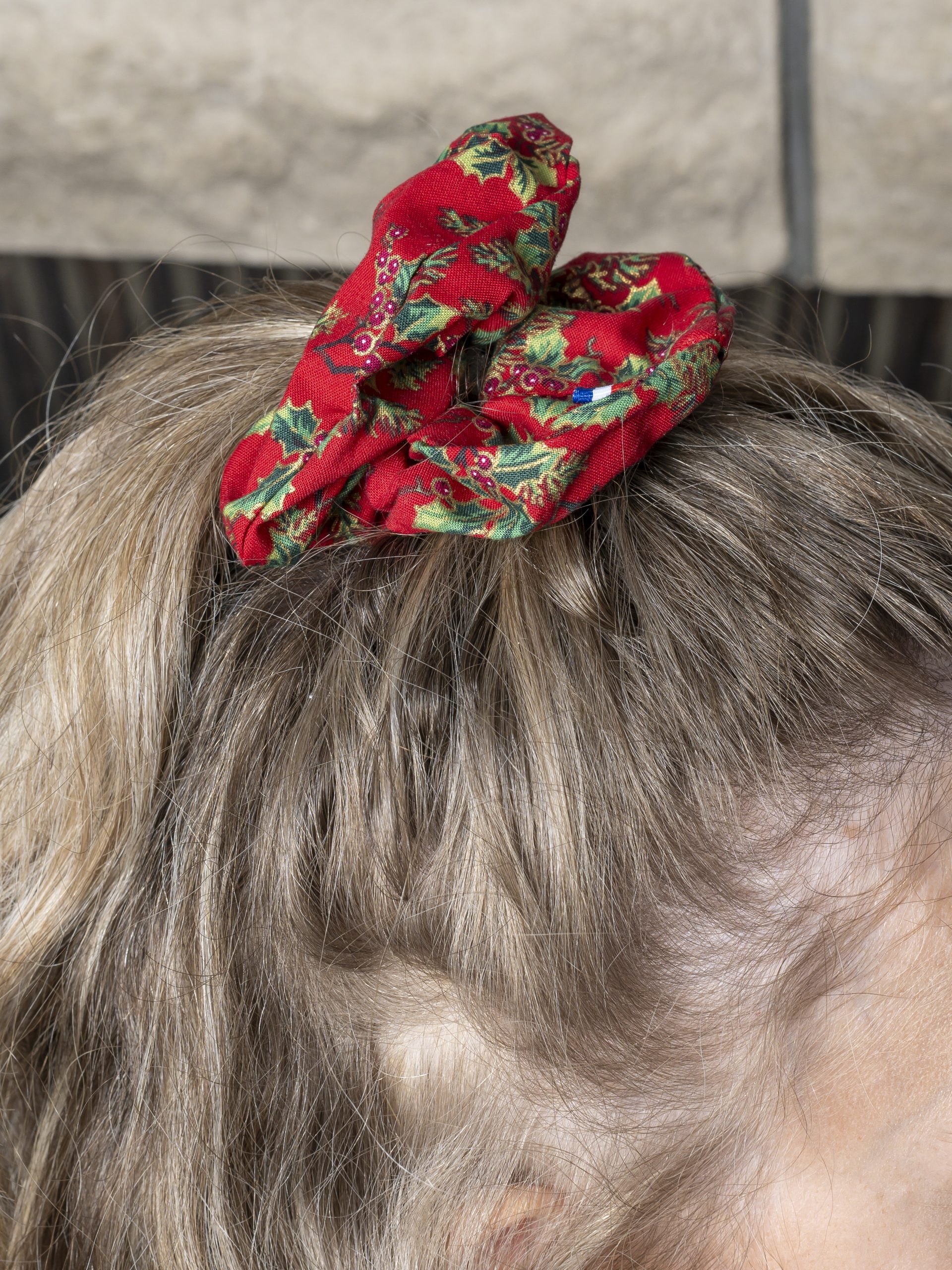 chouchou cheveux made in france imprimé houx Noël