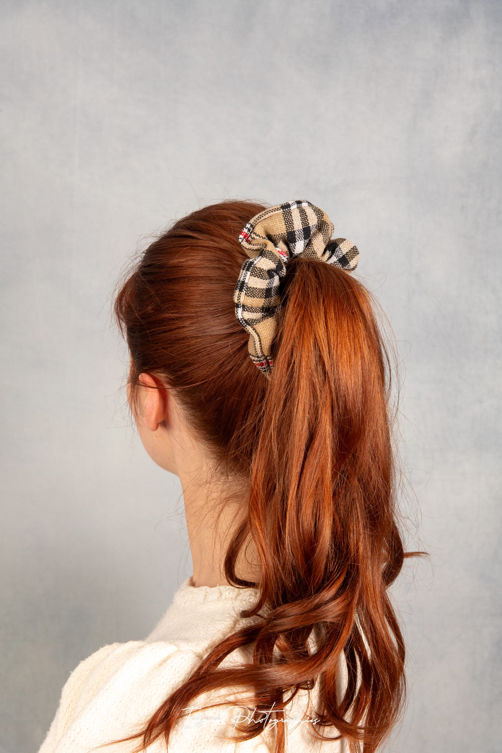 chouchou cheveux made in france tartan beige fait main