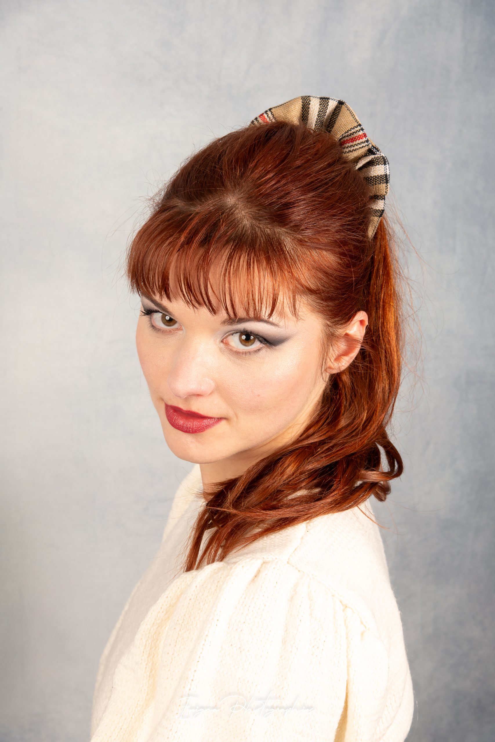 chouchou cheveux made in france tartan beige fait main