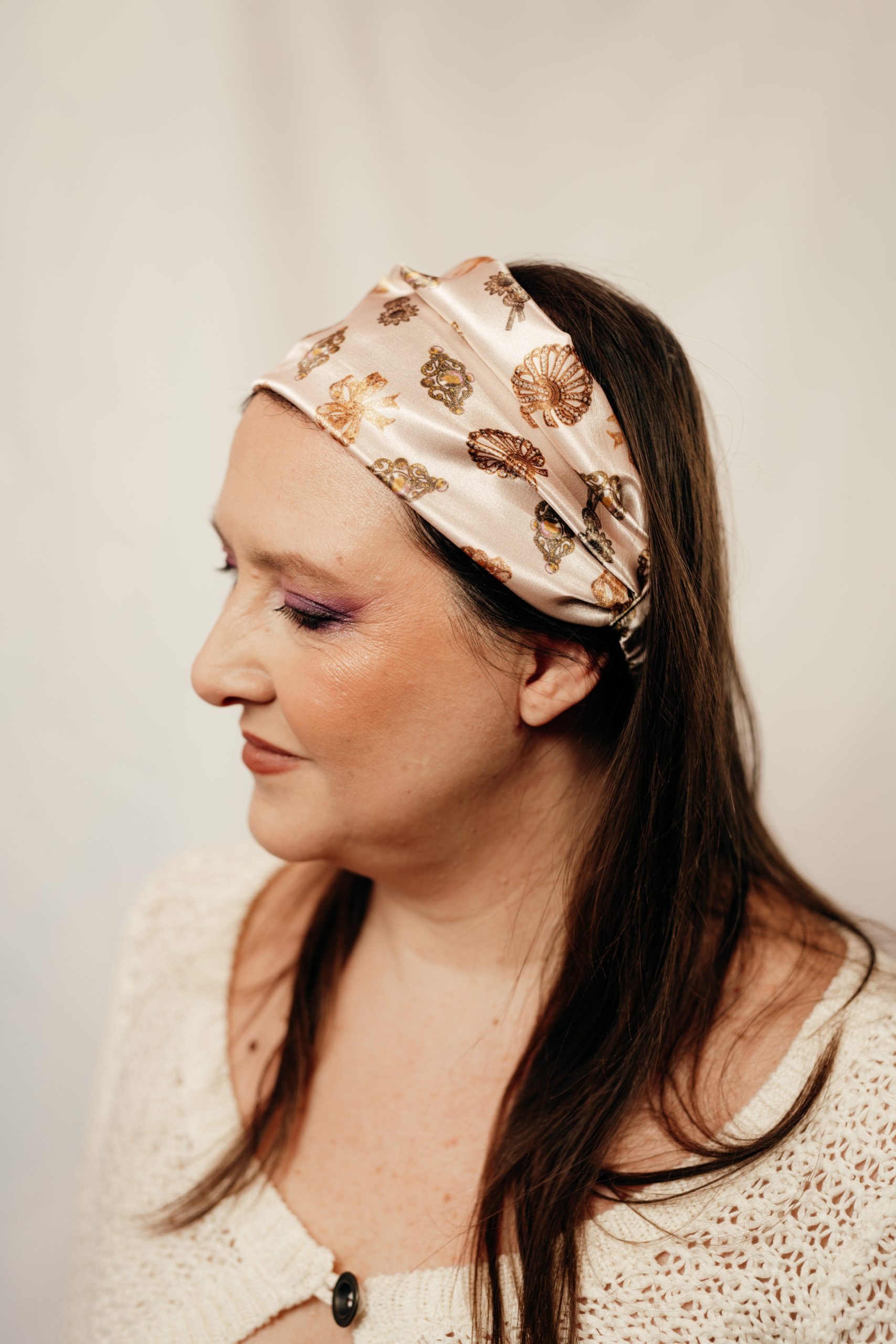 bandeau cheveux fait main made in france satin rose pâle