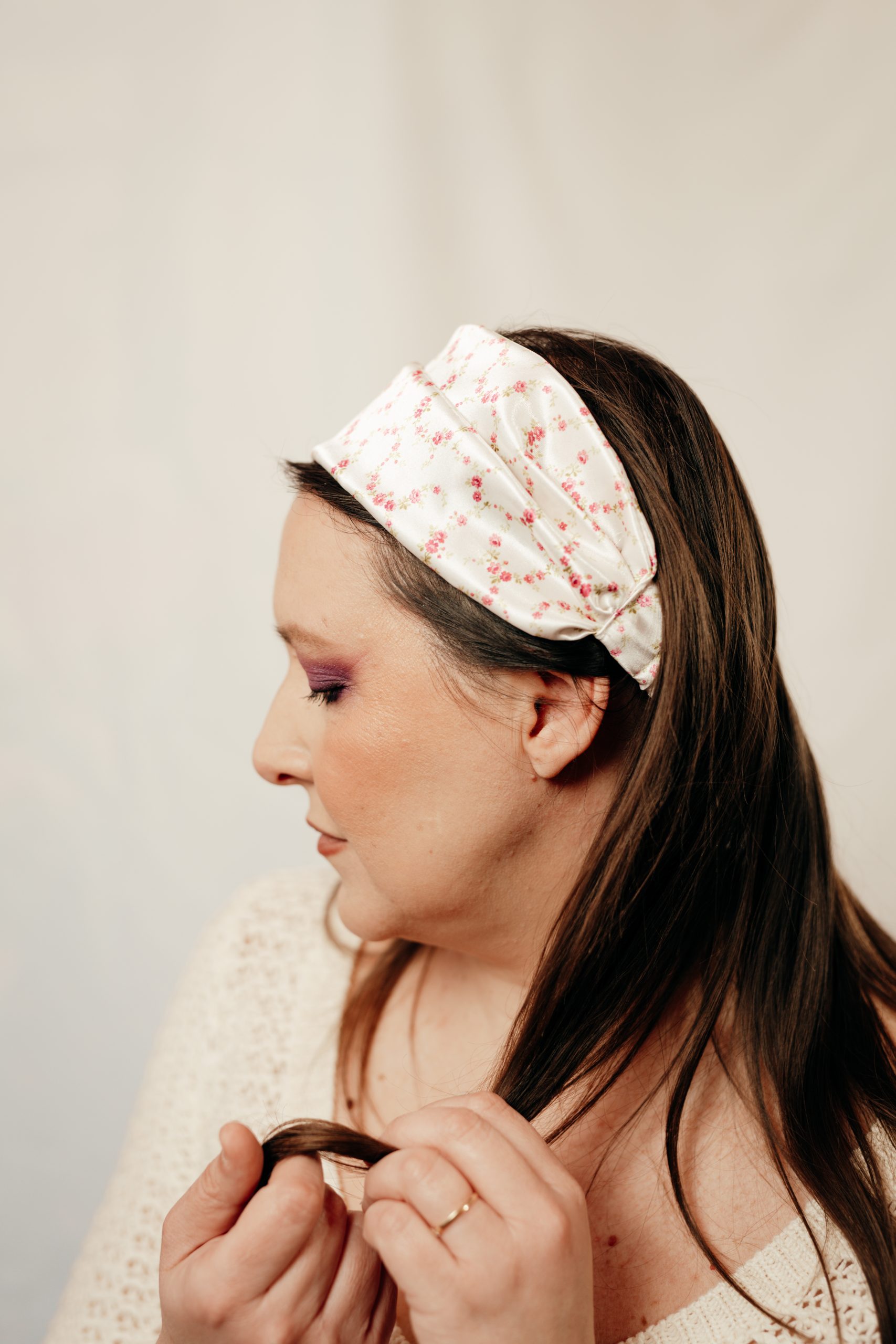 bandeau cheveux fait main made in france satin fleurs