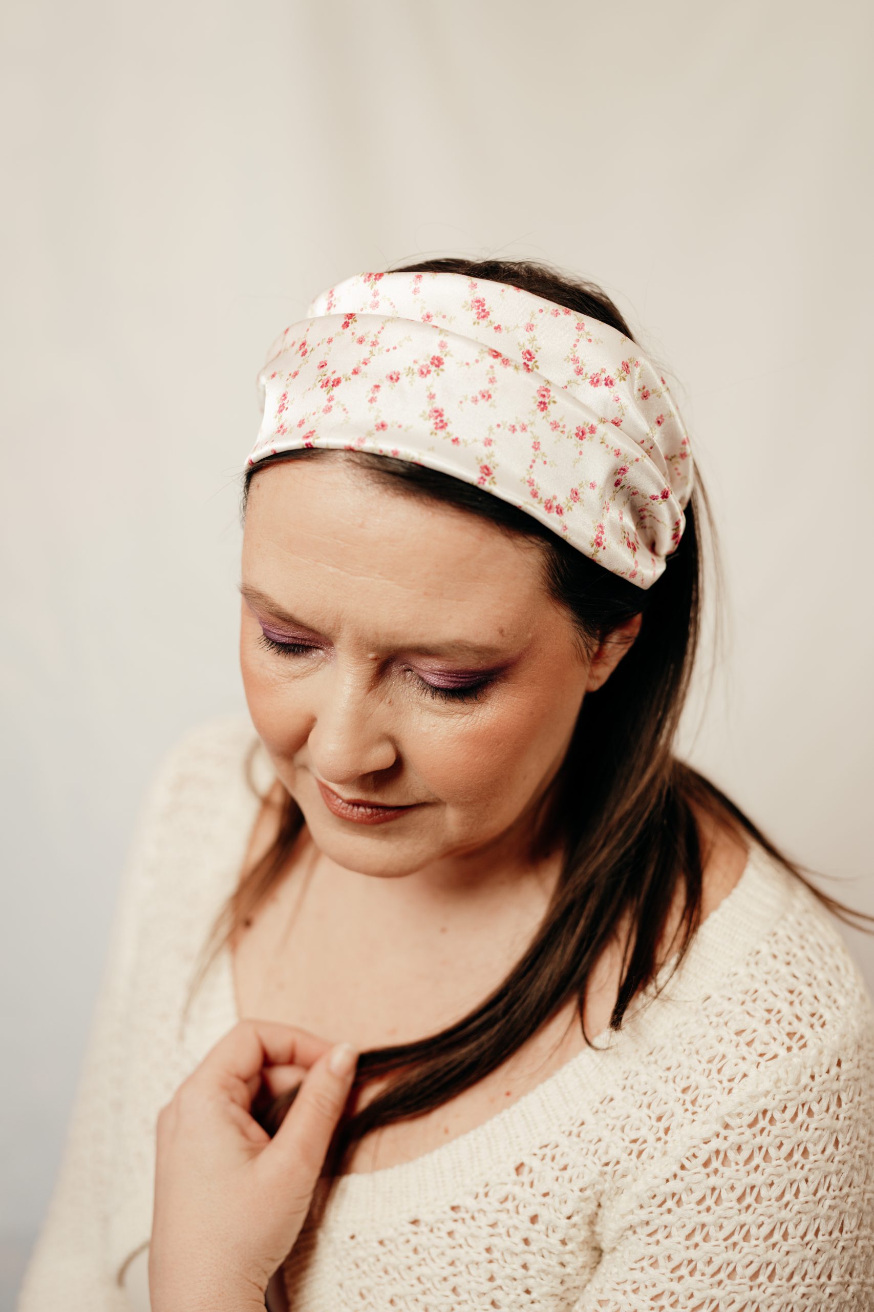 bandeau cheveux fait main made in france satin fleurs