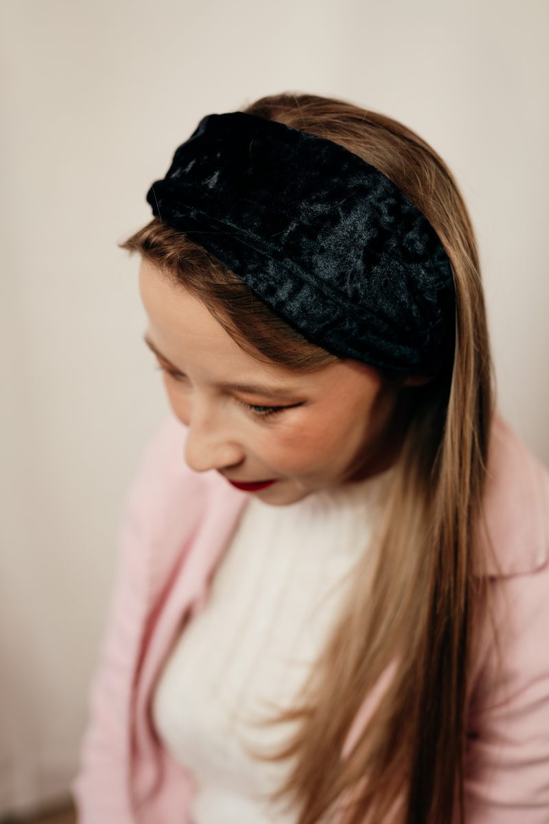 bandeau cheveux made in france fait main velours noir uni