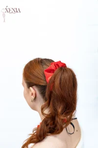 chouchou cheveux Made in France satin rouge uni
